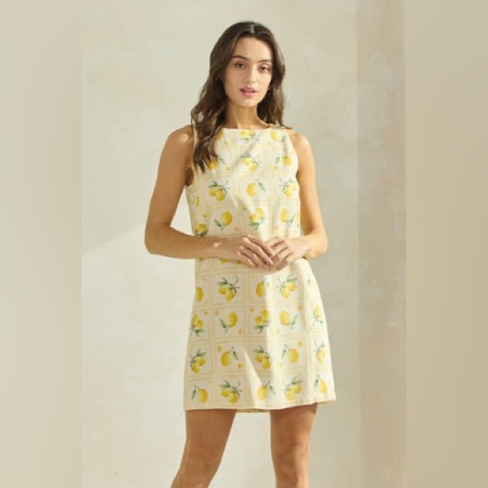 Able Lemon Pattern Mini Dress